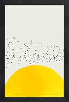 JUNIQE - Poster met houten lijst A Thousand Birds -13x18 /Geel