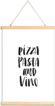 JUNIQE - Posterhanger Pizza Pasta And Vino -60x90 /Wit & Zwart