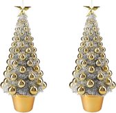 2x stuks complete mini kunst kerstboompje/kunstboompje zilver/goud met kerstballen 50 cm - Kerstbomen - Kerstversiering
