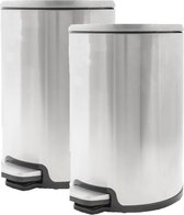 2x stuks vuilnisbakken/pedaalemmers zilver 12 liter 35 cm RVS - Afvalemmers - Prullenbakken