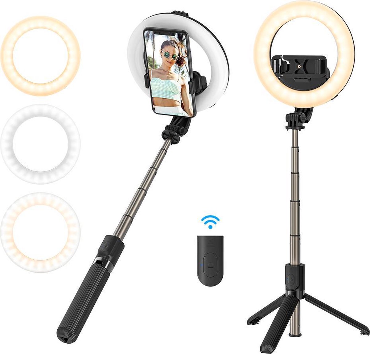 iMoshion Perche à selfie Bluetooth Pro 3 en 1 + trépied + Lumière de  remplissage annulaire de 6 pouces - Téléphone à lampe annulaire - Perche à  selfie Bluetooth - Lampe annulaire avec trépied - Réglable - Noir