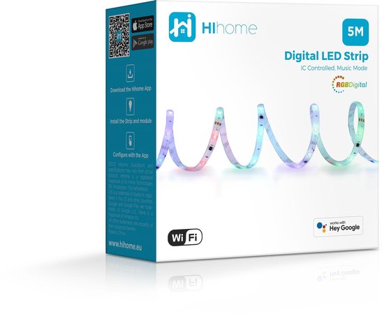 Bande LED WiFi Digital RVB Hihome avec fonction musique - 5M - 120 LED