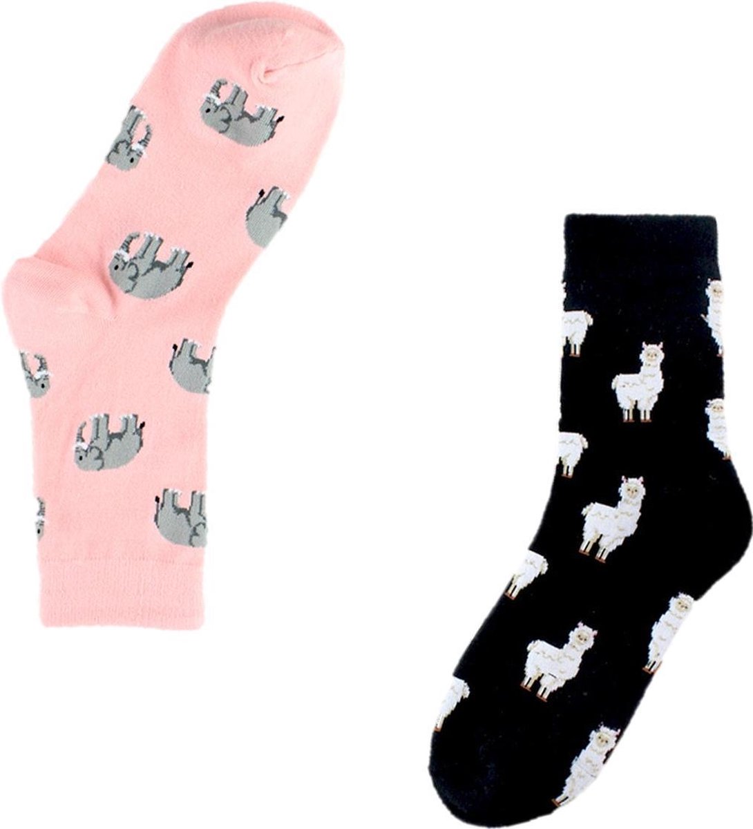 Binkie Socks Box | 2 paar Dames Sokken maat 39-42 | Lama en Olifant Sokken | Maat 39 - 42