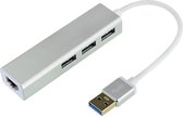 DrPhone EA2 USB 3.0 hub met RJ45 Gigabit Ethernet LAN-adapter - 10/100 / 1000M Gigabit met 3-poorten USB 3.0 – Zilver