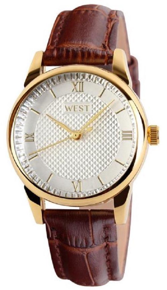 West Watches Model Amsterdam basic dames horloge analoog - lederen band - 30 mm - bruin - goudkleurig