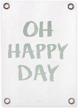 Villa Madelief Tuinposter wit groen happy day - 70x100cm - Vinyl - Tuindecoratie - Schuttingposter - Tuindoek - Buitenposter voor in de tuin - Waterafstotend - Quote Collectie