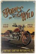 Clayre & Eef Tekstbord 20*30 cm Blauw Bruin Ijzer Rechthoek Born To Be Wild Wandbord Spreuk Wandplaat