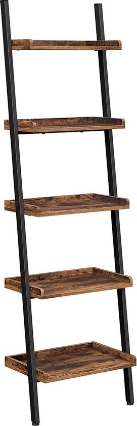 Huhote Ladderrek, boekenkast met metalen frame, industrieel ladderrek, wandrek met 5 niveaus, wandleuning, staand rek voor woonkamer, slaapkamer, kantoor, badkamer, 60 x 30 x 183 cm, bruin Huhote Ladderrek, boekenkast met metalen frame, industrieel ladderrek, wandrek met 5 niveaus, wandleuning, staand rek voor woonkamer, slaapkamer, kantoor, badkamer, 60 x 30 x 183 cm, bruin