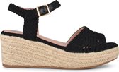 PS Poelman NANA Dames Faux PU Imitatie Suède Leren Sandalen met Espadrille Sleehak Zool en Gevlochten Bovenwerk - Zwart - Maat 39