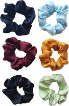 Zijde scrunchies - blauw rood zwart geel groen