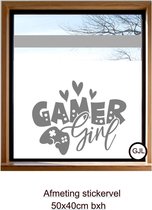 Raam Deur Muur sticker van een Gamer Girl - Meisjes - Meiden  - Computer - Spel - Spellen - Games - Decoratief -  Game Kleur Grijs