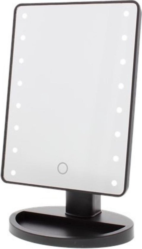Make-up Spiegel met LED verlichting - Ringen Bakje - 16 Lichtpunten - Gilleo - Zwart - 26 cm