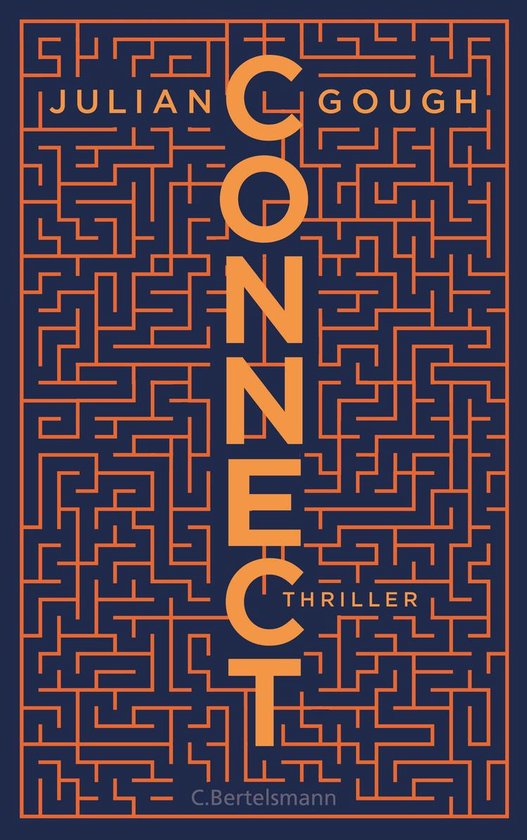Boekcover 'Connect' met oranje labyrint en verticale titel.