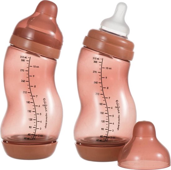 Babyflesje - Difrax Anti-Colic S-babyfles Wide - 310 ml - Roodbruin|Brick - 2 stuks