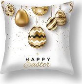 Sierkussen kussenhoesje Pasen | luxe sierkussen | gouden paaseieren | Happy Easter | 45 x 45 cm