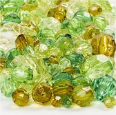 Facetkralen Mix, afm 4-12 mm, gatgrootte 1-2,5 mm, groen glitter, 250 gr/ 1 doos