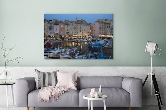 Le port de Saint-Tropez au crépuscule en France Toile 120x80 cm - Tirage photo sur Toile (Décoration murale salon / chambre) / Villes européennes Peintures sur toile