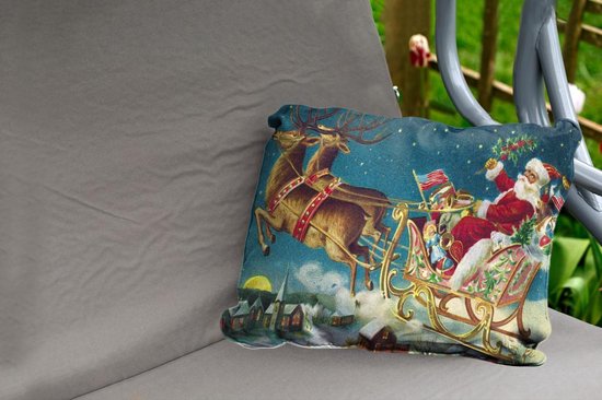 Coussins d'extérieur - Jardin - Père Noël Vintage avec traîneau volant - 60x40 cm