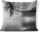 Buitenkussens - Tuin - Overhangende palmboom op het strand van Mo'orea in zwart wit - 60x60 cm