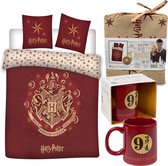Harry Potter Dekbedovertrek Red Draco Logo- 1 persoons 140x200- 100% biologisch Katoen, incl. Harry Potter - mok 315 ml- 9 3/4 Hogwarts Express.
