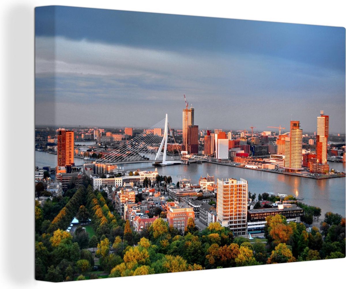 Rotterdam skyline met de Erasmusbrug Canvas 30x20 cm klein