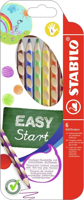 STABILO EASYcolors - Ergonomisch Kleurpotlood - Linkshandig - Extra Dikke 4.2 mm Kern - Etui Met 6 Kleuren