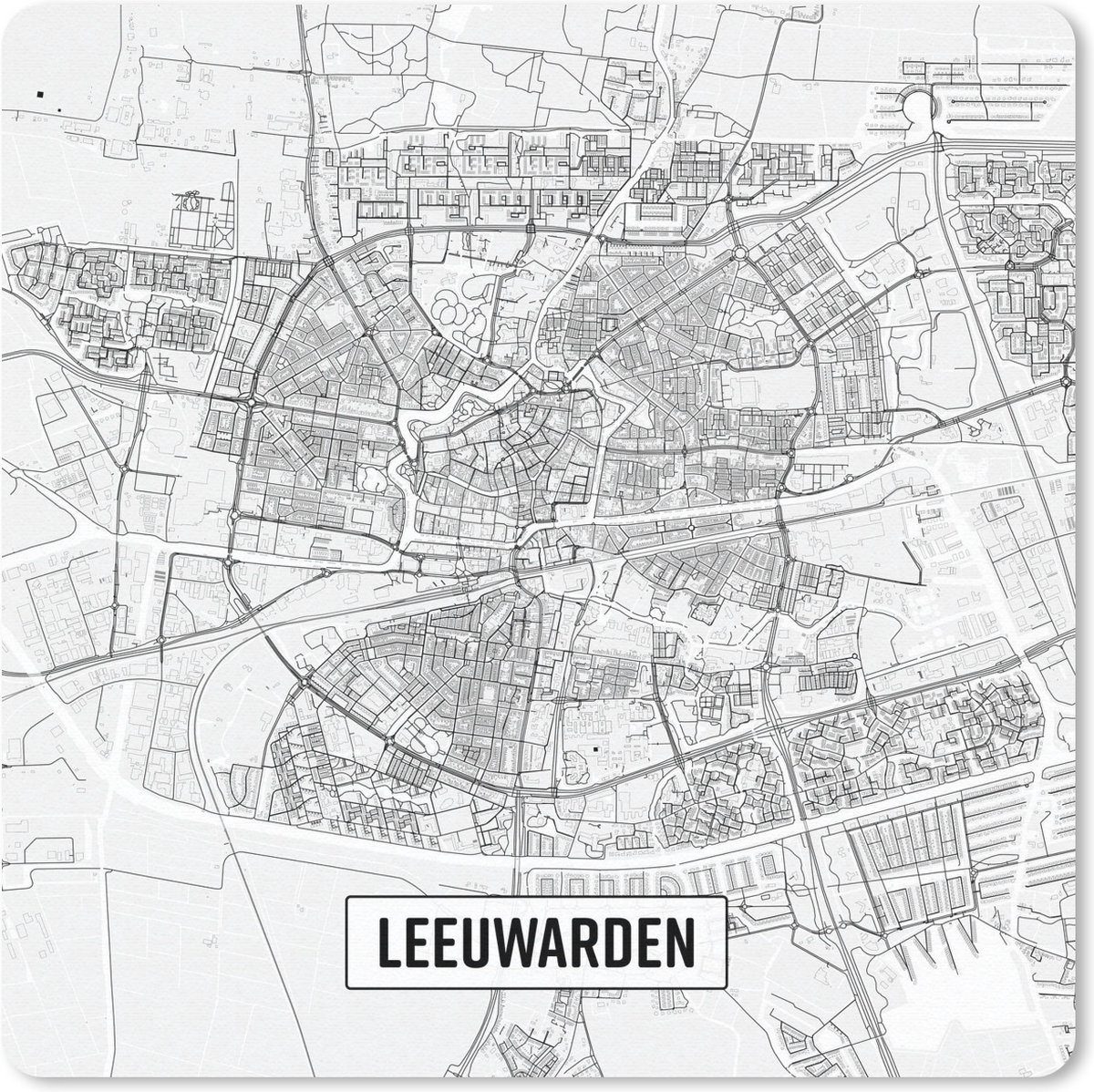 Muismat 20x20 cm - Mousepad Stadskaart Leeuwarden - Muismatten