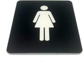 Deurbordje Toilet - WC bordjes – Tekstbord WC – Toilet bordje – Dames – Vrouw - Bordje – Zwart – Pictogram - Zelfklevend - 10 cm x 12 cm x 1,6 mm - 5 Jaar Garantie