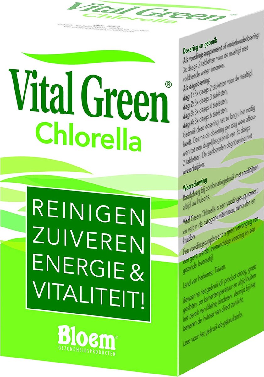 Goedkoopste Bloem Vital Green Chlorella - 1000 Tabletten - Voedingssupplement