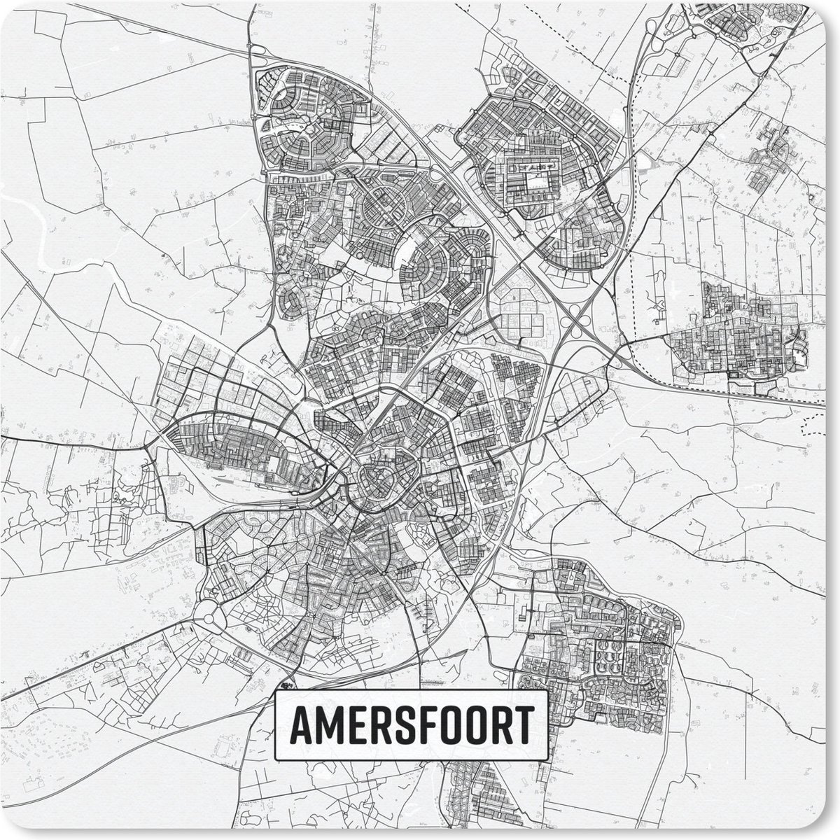 Muismat 20x20 cm - Mousepad Stadskaart Amersfoort - Muismatten