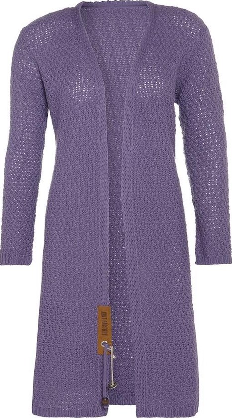 Foto: Knit factory luna lang gebreid vest violet gebreide dames cardigan lang vest tot over de knie paars damesvest gemaakt uit 30 wol en 70 acryl 40 42