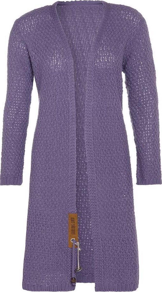 Knit Factory Luna Lang Gebreid Vest Violet - Gebreide dames cardigan - Lang vest tot over de knie - Paars damesvest gemaakt uit 30% wol en 70% acryl - 40/42