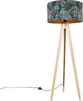 QAZQA tripod_classic - Moderne Tripod | driepoot vloerlamp | Staande Lamp - 1 lichts - H 136 cm - Groene pauw print - Woonkamer | Slaapkamer | Keuken