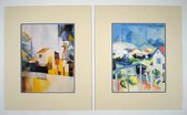 Perfecte set van 2 Posters in dubbel passe-partout - August Macke - Weibes Haus / Wit Huis & Weibes Haus / Wit Huis 1914 - Kunst  -2x 50 x 60 cm