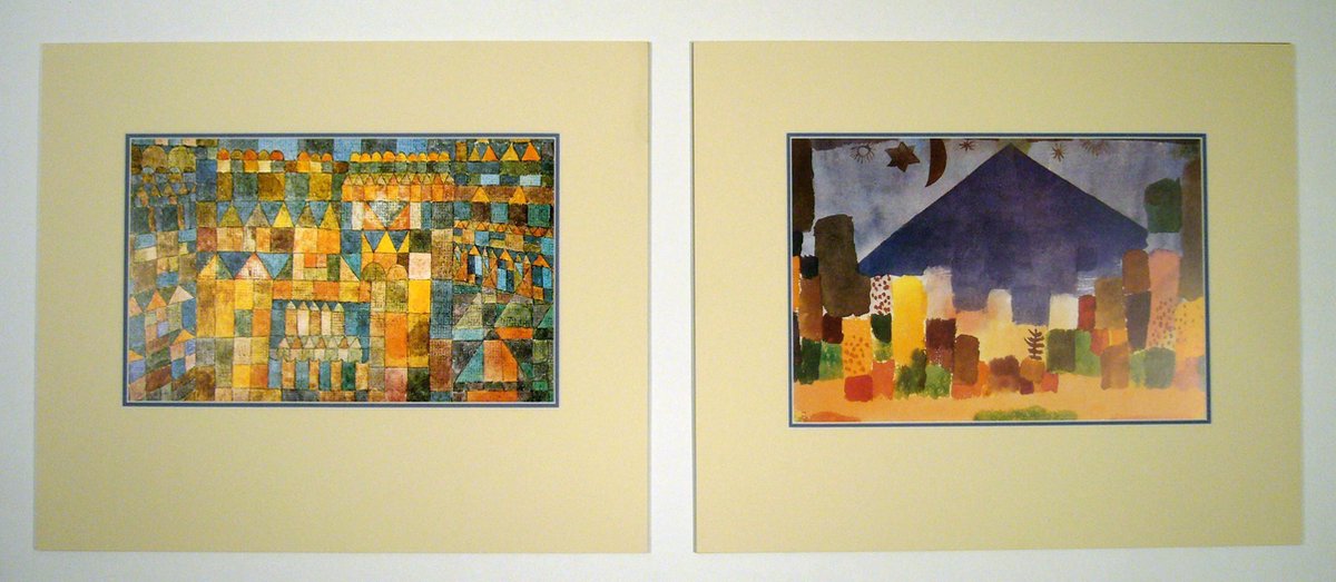 Catch Projecten Perfecte set van 2 Posters in dubbel passe-partout - Paul Klee - Notte egiziana & Tempelviertel von Pert, 1928 - Kunst -2x 50 x 60 cm Kleur
