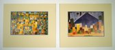 Perfecte set van 2 Posters in dubbel passe-partout - Paul Klee - Notte egiziana & Tempelviertel von Pert, 1928 - Kunst  -2x 50 x 60 cm