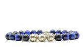 Beaddhism - Armband - Blauwe Tijger - Zilver - Eva 3 - 8 mm - 18 cm