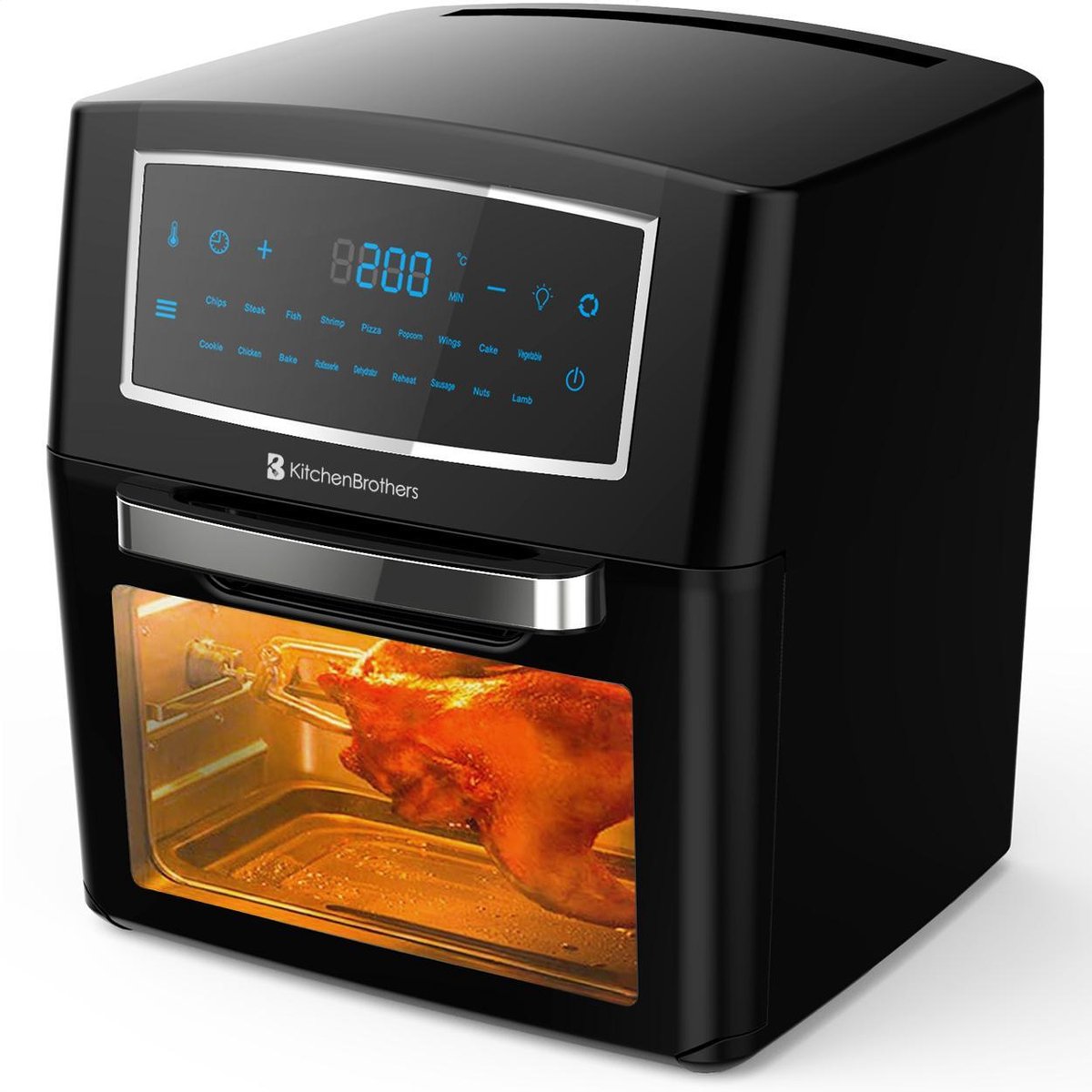 KitchenBrothers Mini Oven 12L Heteluchtfriteuse Complete Set 1500W met Kookboek Zwart