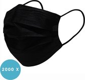 Uniseks wegwerp mondkapje met elastiek voor volwassenen - 2000 Pack - Zwart
