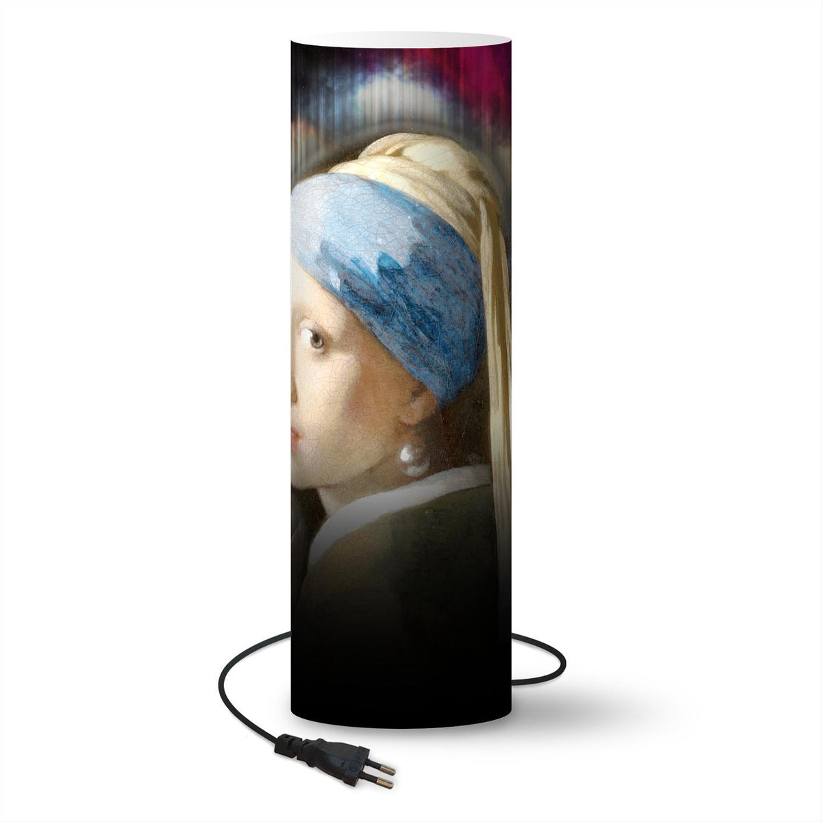 Lamp - Nachtlampje - Tafellamp slaapkamer - Het meisje met de parel - Vermeer - Kunst - 50 cm hoog - Ø15.9 cm - Inclusief LED lamp