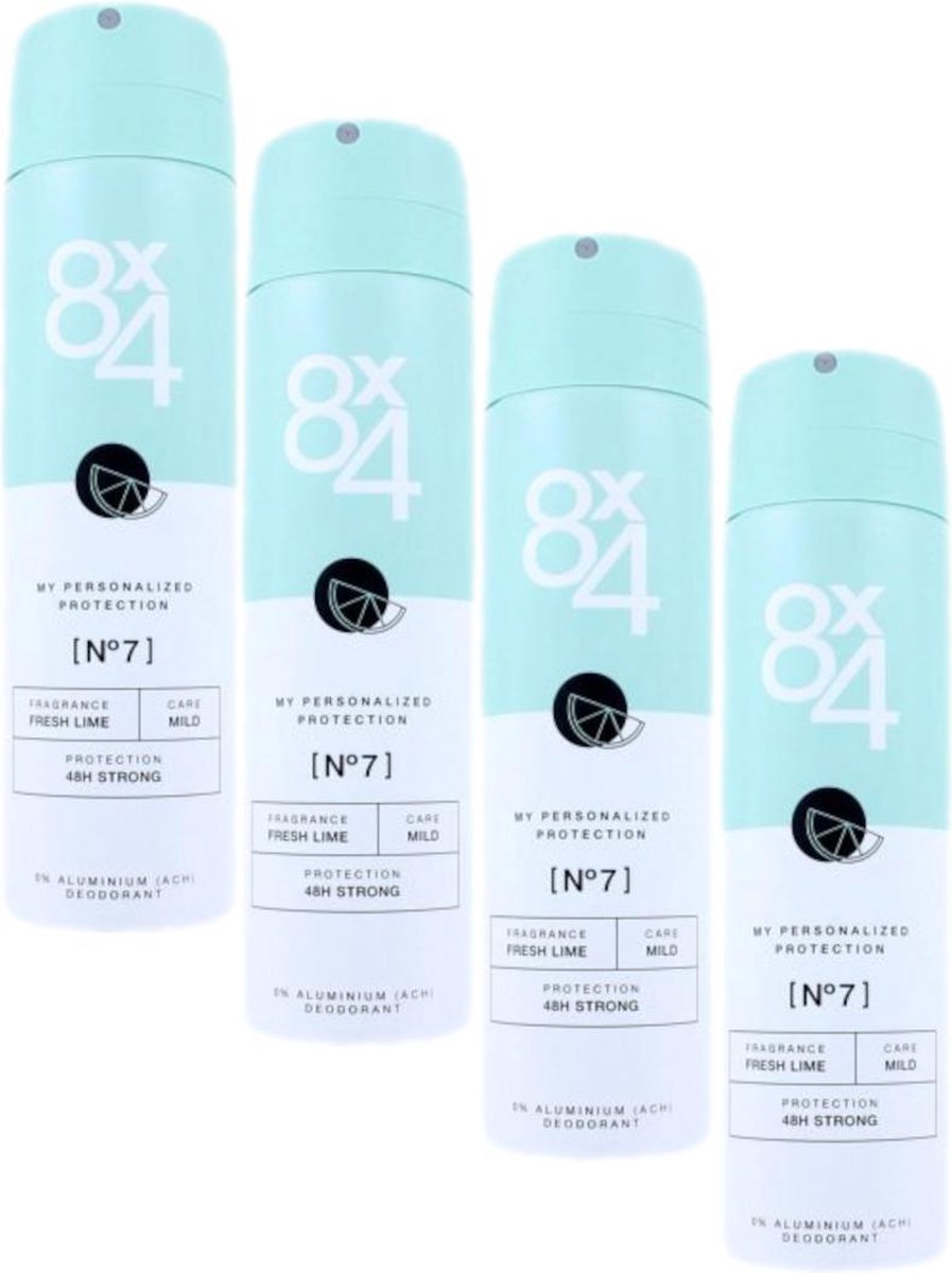 8x4 Deospray Woman – Nr 7 Fresh Lime - Voordeelverpakking 4 x 150 ml