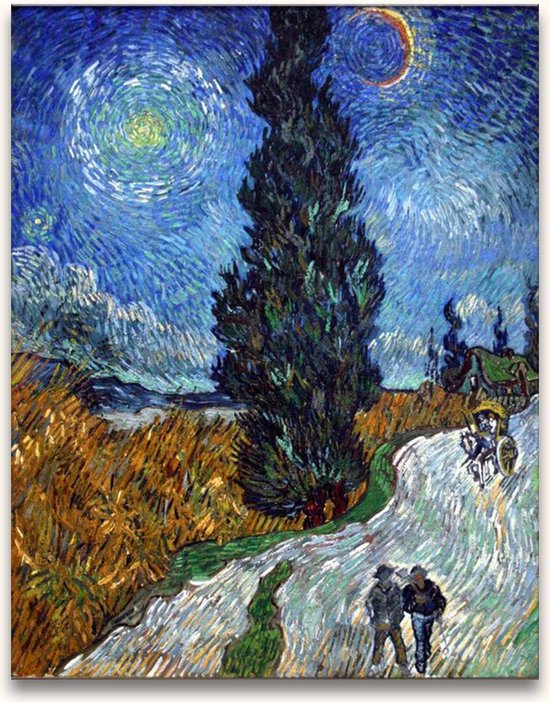 Handgeschilderd schilderij Olieverf op Canvas - Vincent van Gogh - Landweg in de Provence bij Nacht