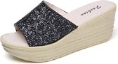 Lovertjes Wedge Dikke onderkant Stijlvol Veelzijdig Antislip Draagbare Pantoffels voor Dames (Kleur: Zwart Maat: 34)