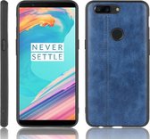 Voor OnePlus 5T schokbestendig naaien koe patroon huid PC + PU + TPU Case (blauw)