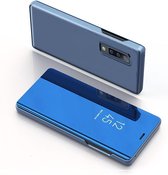 Voor Galaxy A70e vergulde spiegel horizontale flip lederen tas met houder (blauw)