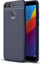 Voor Huawei Honor 7A / Y6 (2018) Litchi Texture Soft TPU beschermhoes (marineblauw)