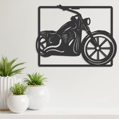 Wanddecoratie - Motorfiets - Brommer - Hout - Wall Art - Muurdecoratie - Zwart - 37.5 x 29 cm