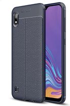 Litchi Texture TPU schokbestendige hoes voor Galaxy A10 (marineblauw)