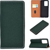 Voor Galaxy S20 ultra effen kleur mat magnetische horizontale flip lederen tas met kaartsleuven en houder (groen)