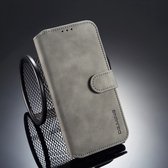 DG.MING Retro Oil Side Horizontal Flipphoes voor iPhone XR, met houder & kaartsleuven & portemonnee (grijs)